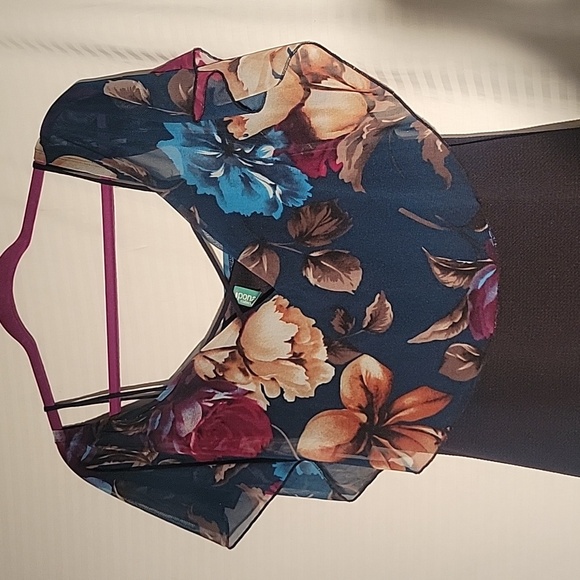 Ipona Collection Black fitted Dress with Sheer Floral Top - Picture 2 of 9